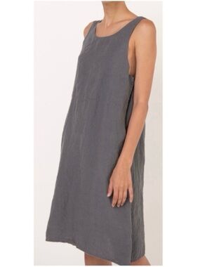 Flax Lagenlook Dress Linen Gray Coastal Boho Minimalist Capsule Organic Small